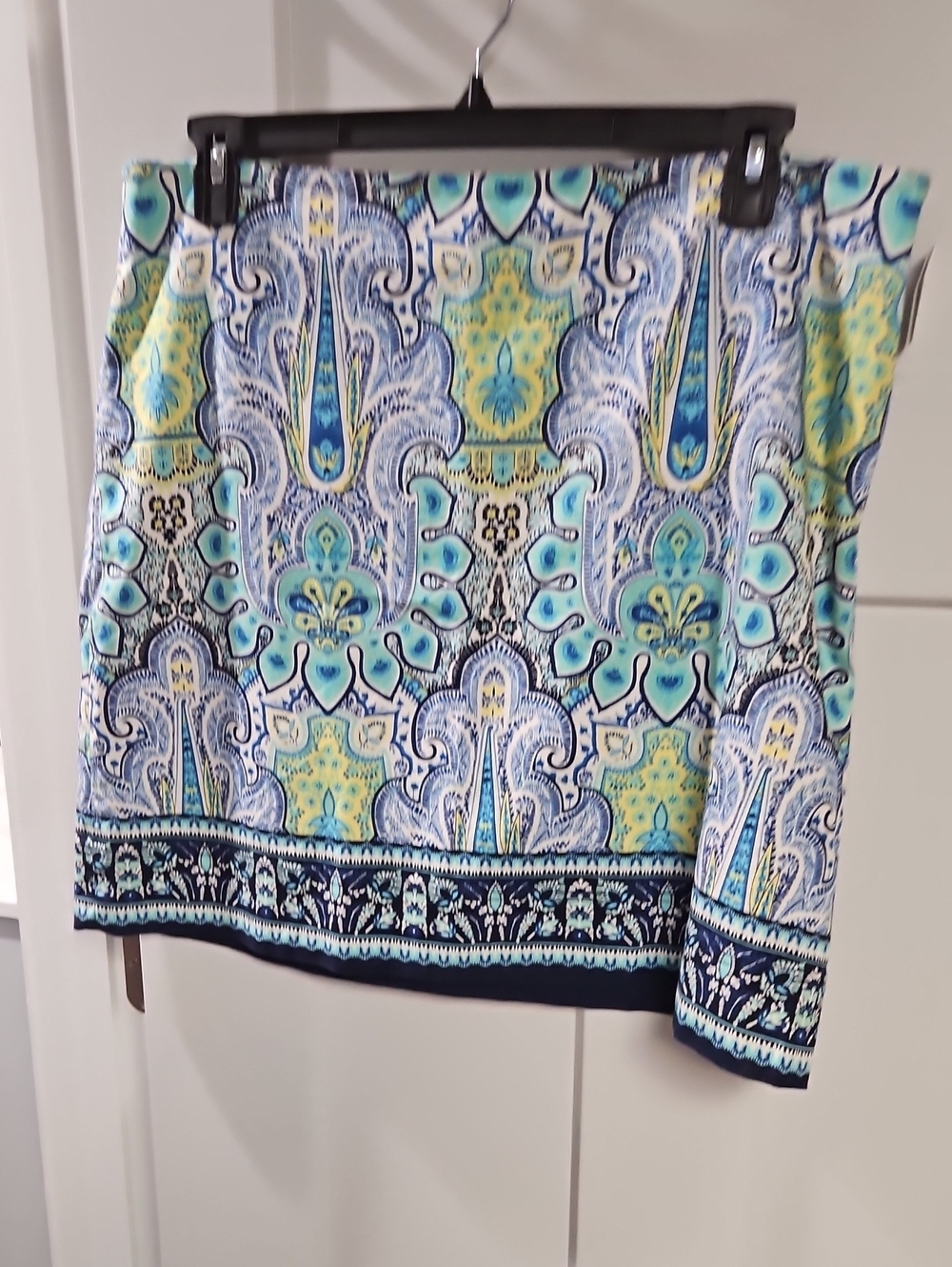 Talbots Blue, Aqua & Yellow Paisley Mini Skirt